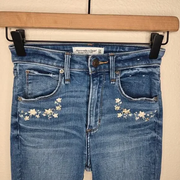 ABERCROMBIE & FITCH The Super Skinny Ankle High Rise Embroidered Size 24/00 - Picture 10 of 10